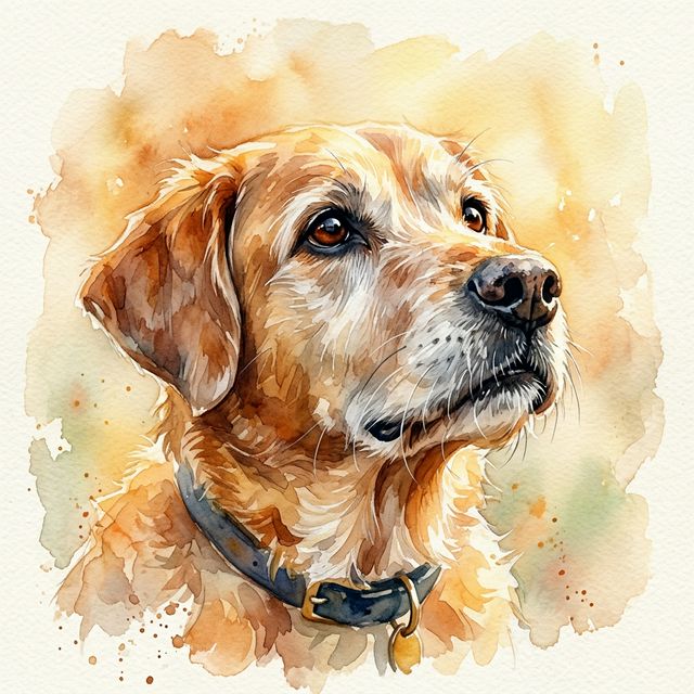 Watercolor of a tender emotional moment with a senior dog